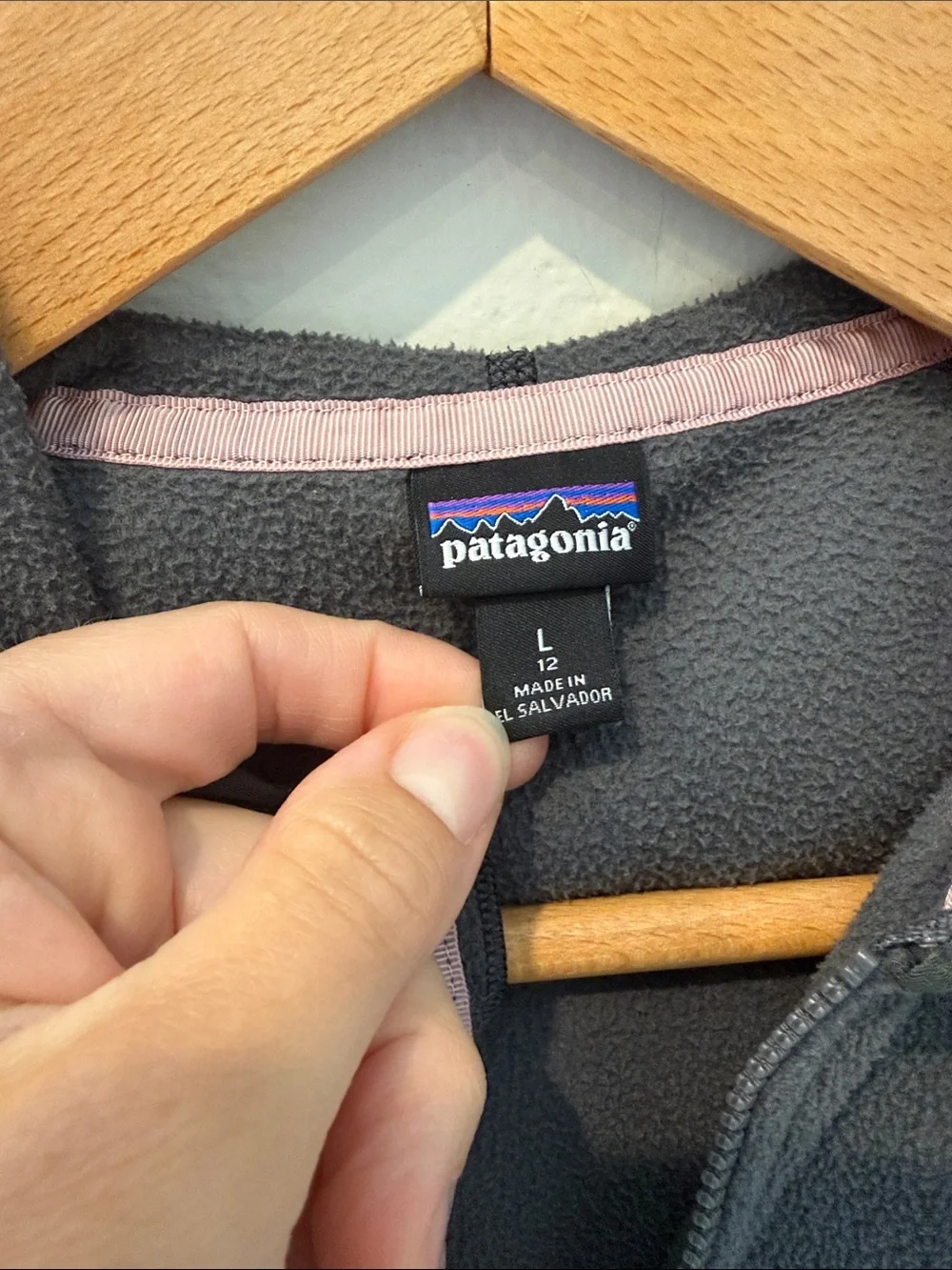 Patagonia Micro D SnapT Two-Tone Gray & Pink Kids Fleece Zip Hoodie Size Large